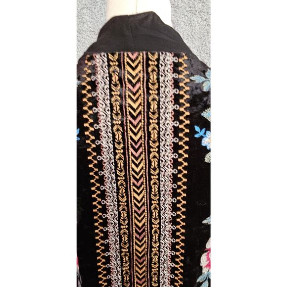 Andree Unit Floral Boho Embroidered Black Crushed Velvet Cardigan Kimono TOP Sml - Picture 4 of 6